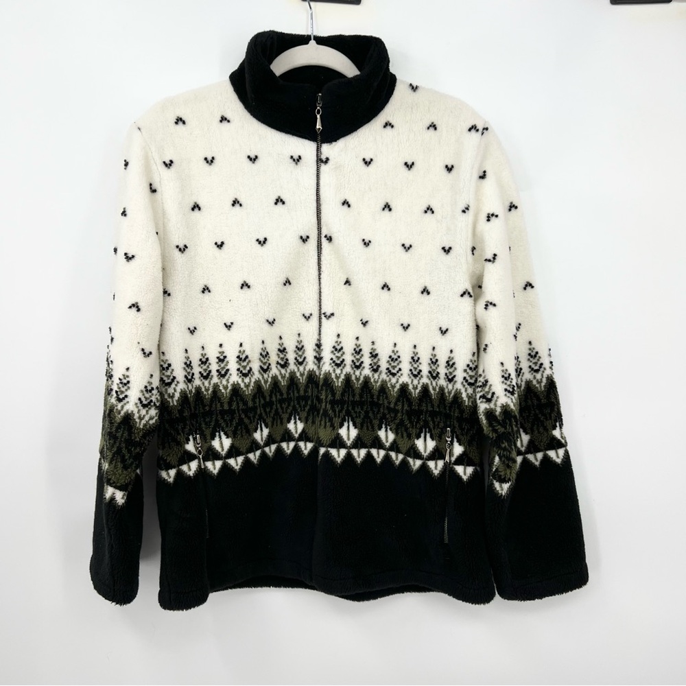 Vintage Black Diamond Full Zip Winter Printed Fleece Sherpa-like Jacket Medium